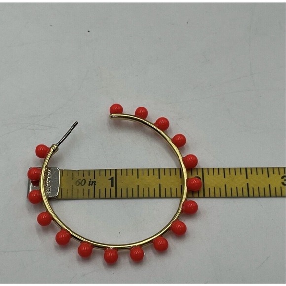 J. Crew Neon Orange Beaded Gold Tone Hoop Earrings - Picture 13 of 13